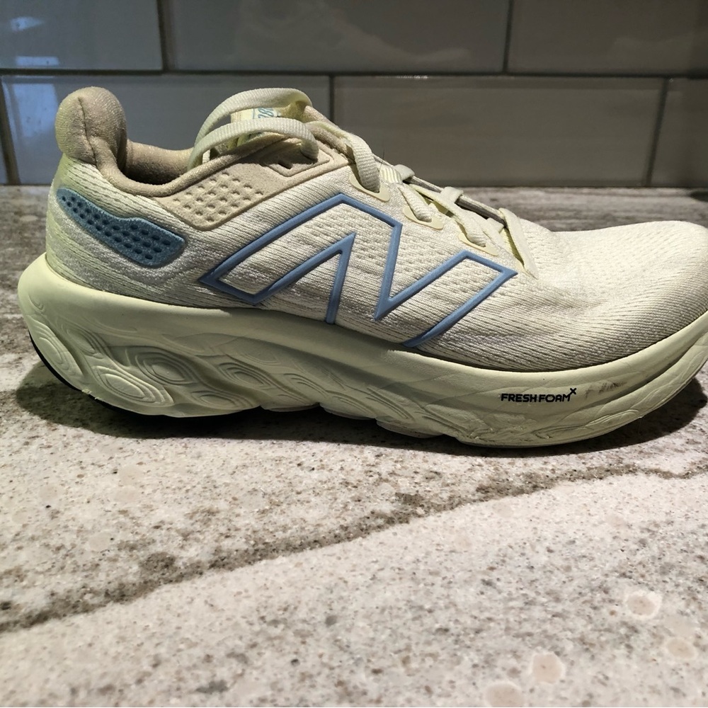 New Balance 1080V13 Women's Cream and Light Blue Athletic Shoes